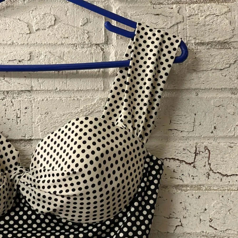 Vintage Retro Style Swimwear Black & White Polka Dot One Piece Small